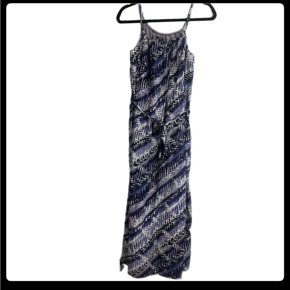Talbot's Silk Cotton Blend Maxi Halter Dress Shades of Blue Fabric belt Sz Small